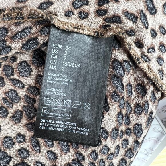 H&M dress ruffle hem cheetah animal print Brown Leopard Print Dress keyhole - Picture 8 of 9